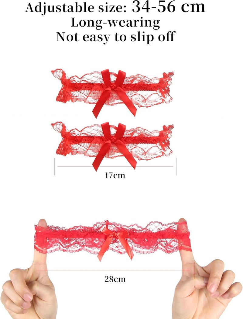 OhYeah! Lace Wedding Garters for Bride Bridal Garter Set Elastic Leg Garters for Thigh with Bow Party Prom Bridal Lingerie - Image 2